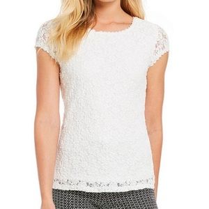 Karl Lagerfeld Paris Karl Lace Cap-Sleeve Top Ivory Size Small
